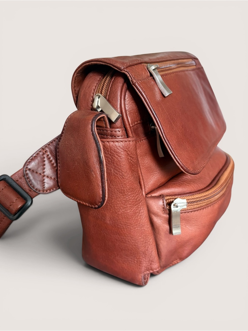 Leather Crossbody Sling Belt Bag in Brown - Picture 3 of 16
